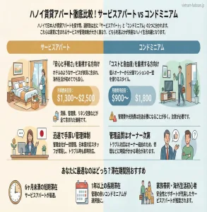 ハノイ賃貸アパートはサービスアパートとコンドミニアムどちらが最適？日本人向け徹底比較【2026年版】